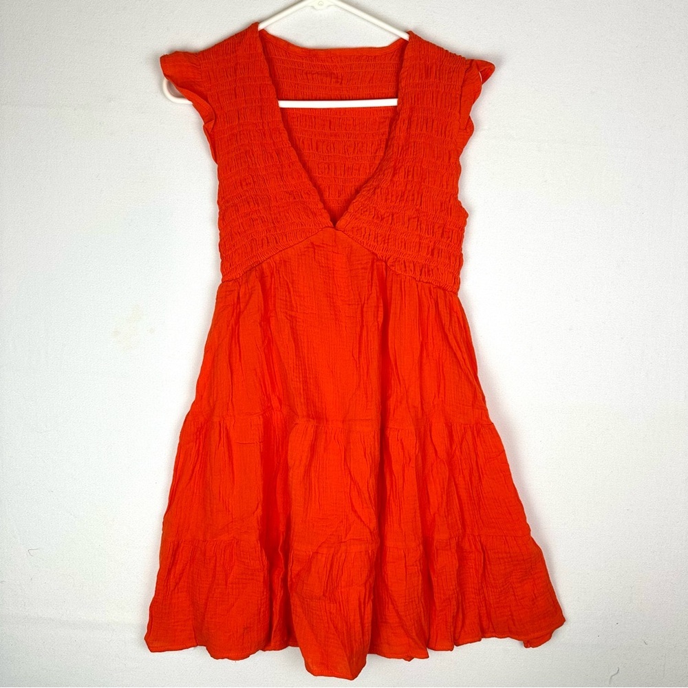 NWT Beachsissi Smocked V neck Ruffle Cap Sleeve Tiered Dress Summer